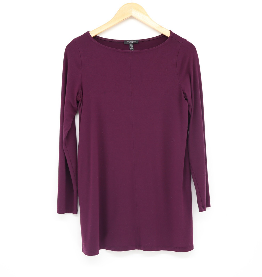 Eileen Fisher SP Viscose Jersey Long Sleeve Tunic Top Plum Purple Minimalist